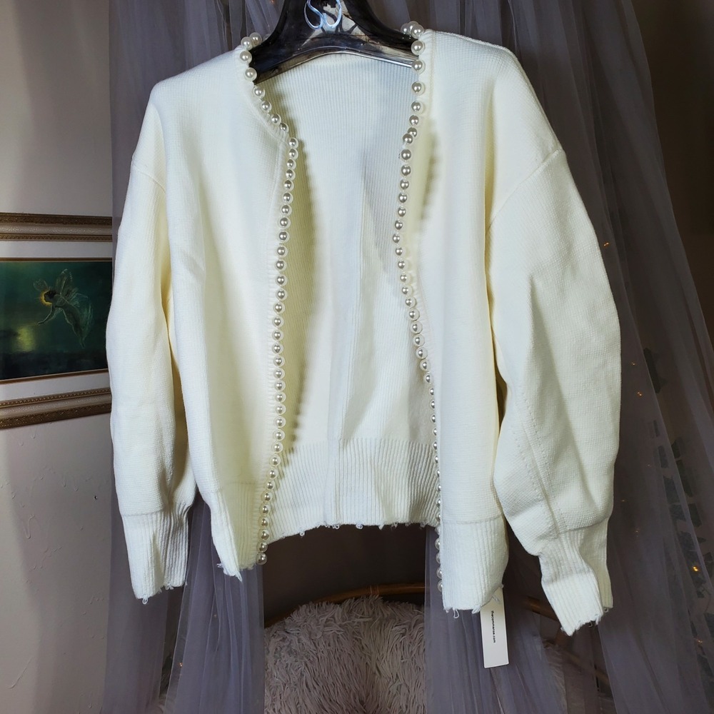 Commense Pearl Cardigan Ivory Size S Sea Side Grandmacore Career Casual Party - Picture 4 of 8
